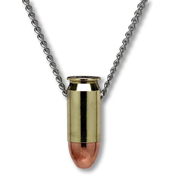 45 caliber bullet necklace hand polished brass copper finish 24